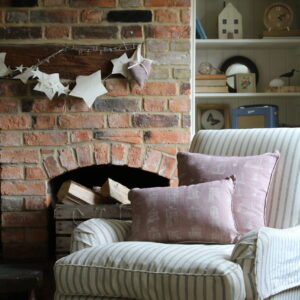 Pink organic linen coastal decor cushion
