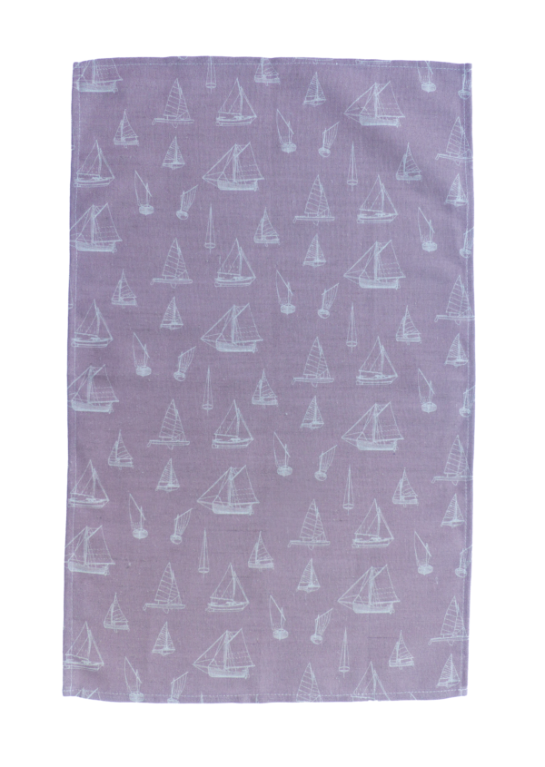 North Norfolk sailing boats pink tea towel